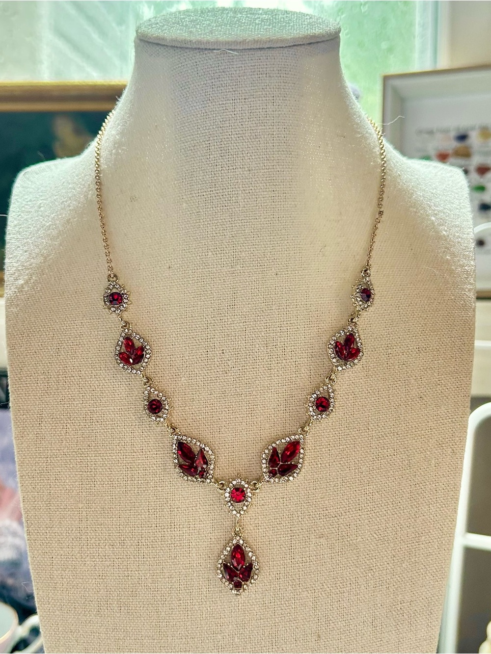 Marchesa “Poise” Y Drop Necklace Ruby Red - Picture 4 of 10